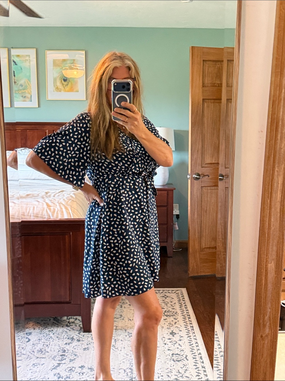 Navy Blue Printed Wrap Dress